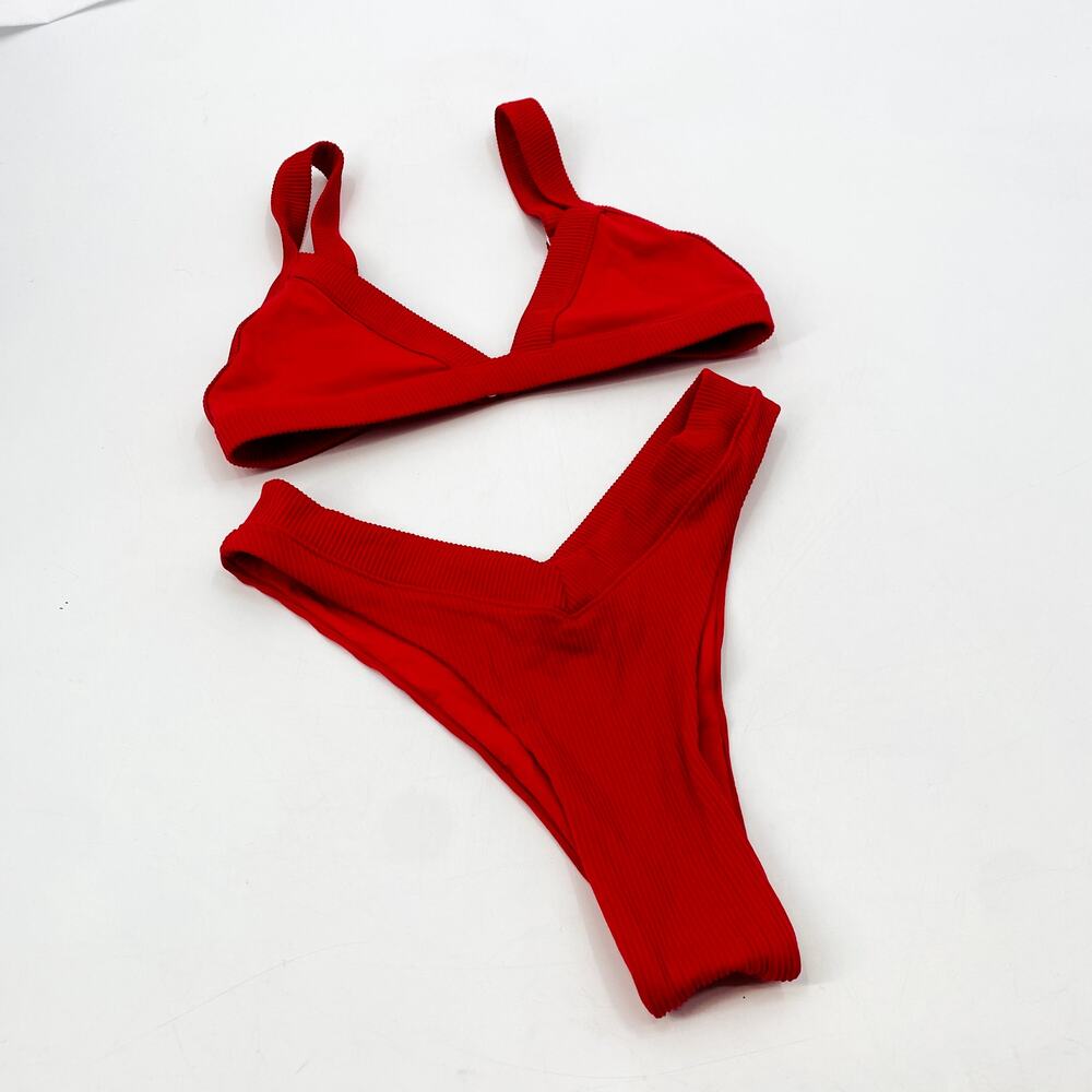 One One red Ribbed kameron & jesse set Bikini - Picture 3 of 6
